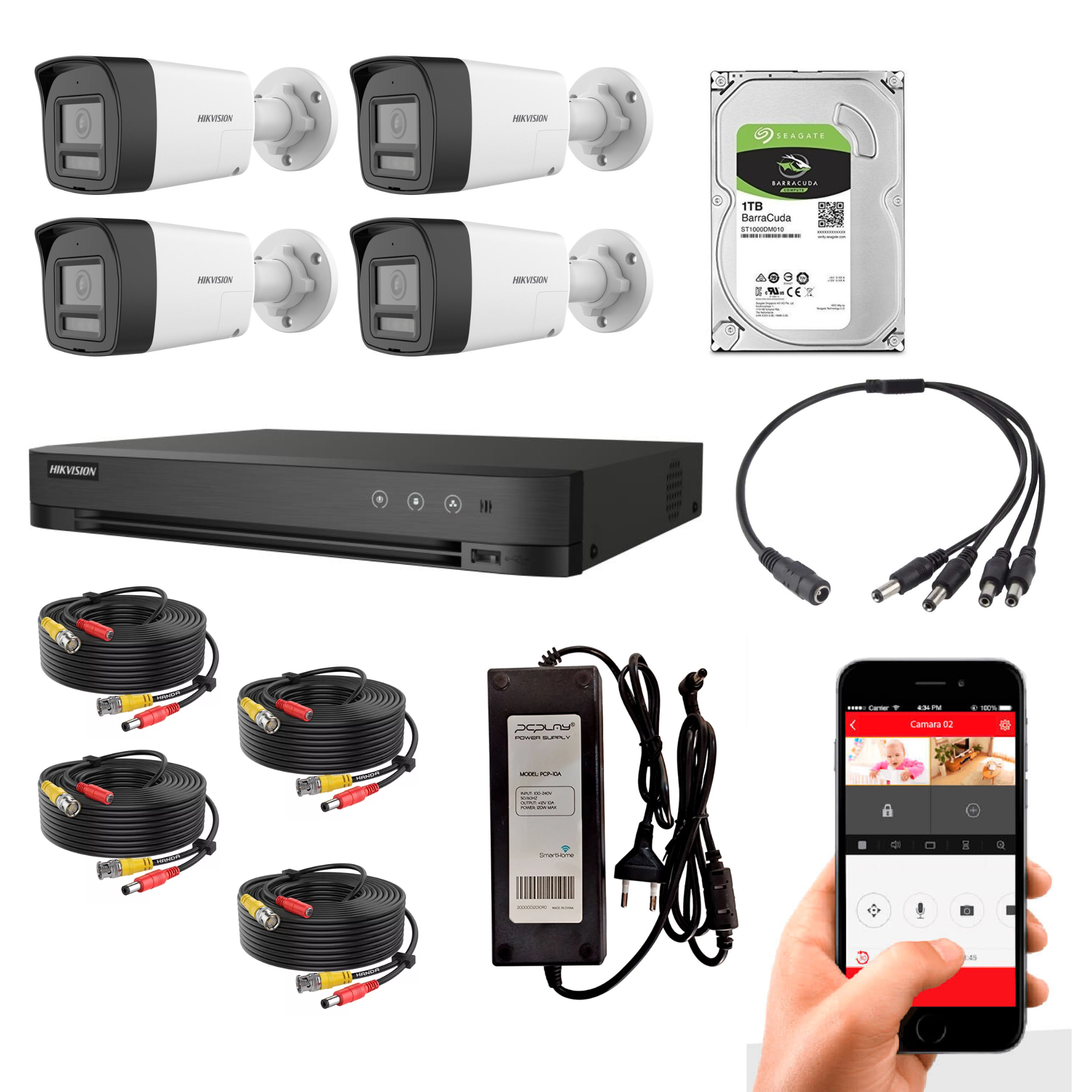Kit analogo 4 camaras con audio bidireccional (app) Hikvision